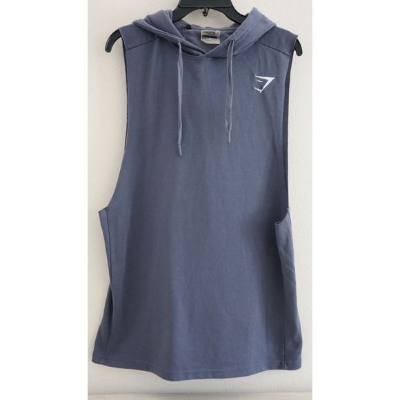 Gymshark Men's Sz Large Gray Drop Arm Sleeveless Hoodie Pullover - Picture 1 of 3